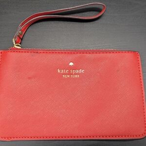 Kate Spade New York Red Slim Zipper Leather  Wristlet